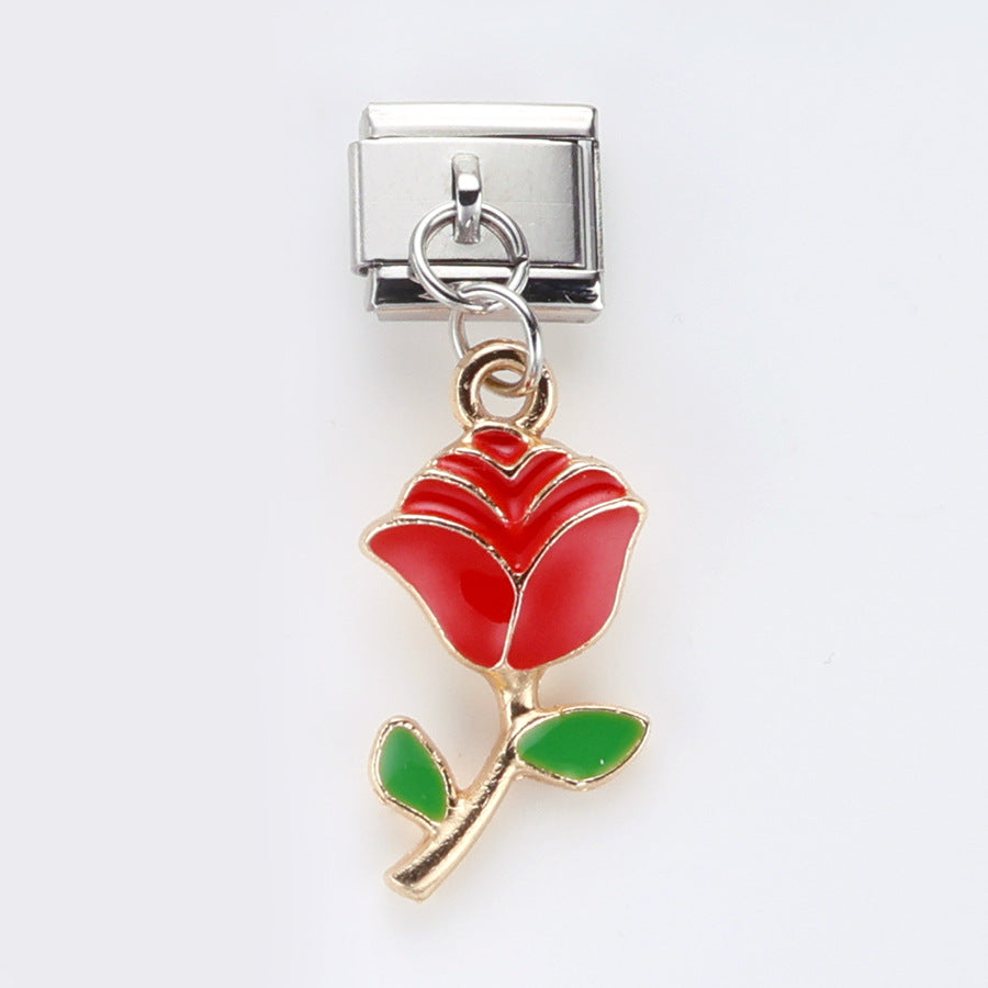 Wholesale 10pcs Italian Charm Bracelet 9mm DIY Splicing Potted Flower Pendant Stainless Steel Composable Bracelet