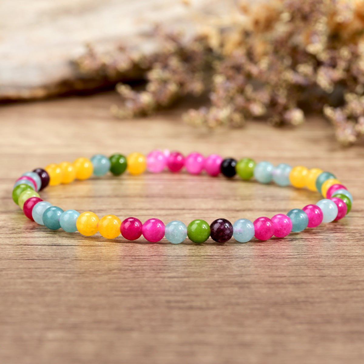 Wholesale Colorful Natural Tourmaline Beaded Bracelet 4mm Elastic Cord Fashion Jewelry Accessory Gift