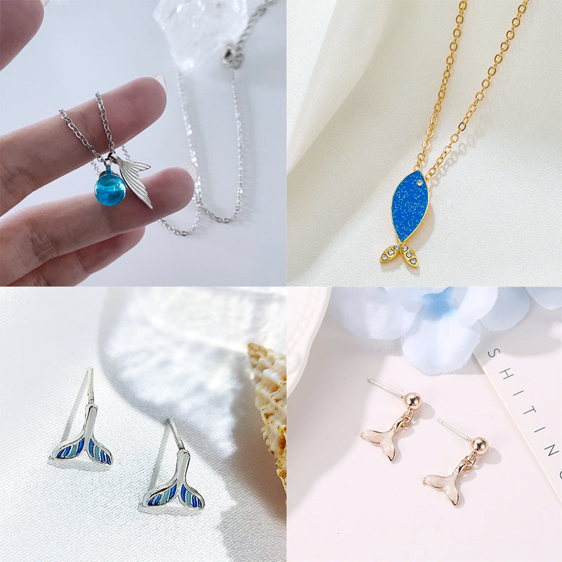Wholesale mermaid tail jewelry suit clavicle chain earrings