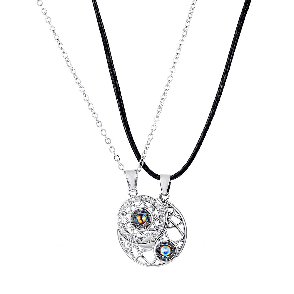 Wholesale sun and moon lovers 100 languages necklace