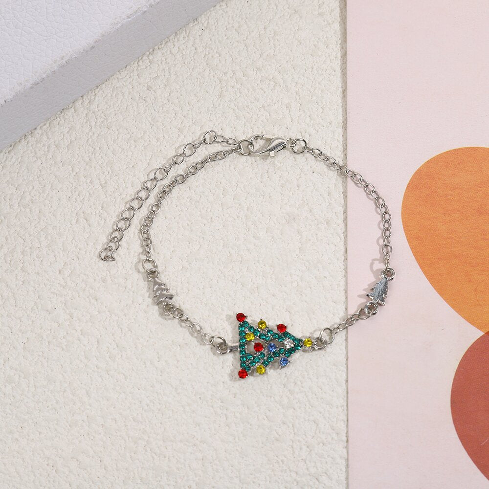 Wholesale Color Christmas Tree Diamond Earrings Necklace Bracelet suit