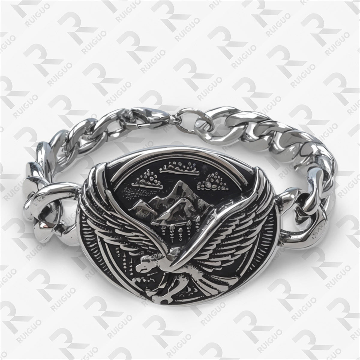 Wholesale Retro Five-pointed Star Flower Stainless Steel Cuban Punk Bracelet ACC-BT-Ruig001