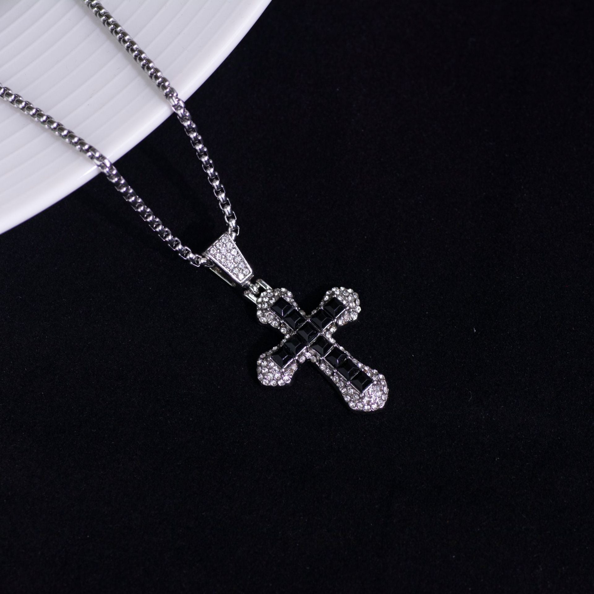 Wholesale Titanium Steel Hip Hop Cross Pendant Necklace Zircon Studded Sweater Chain For Everyday Wear