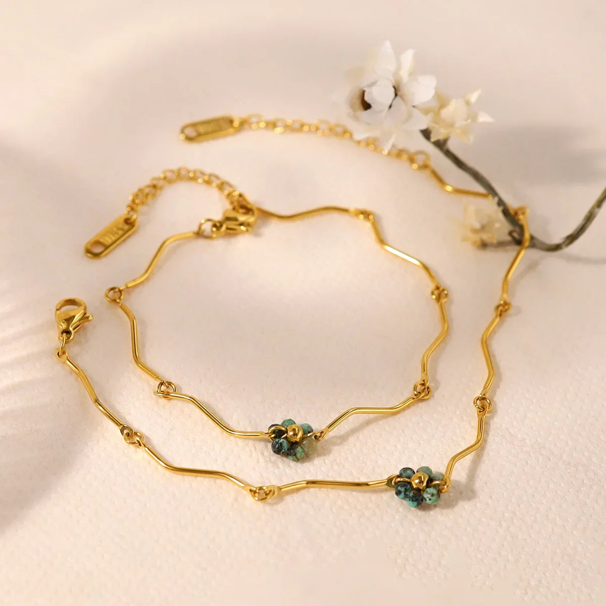 Wholesale Stainless Steel Natural Stone Beaded Flower Bracelet