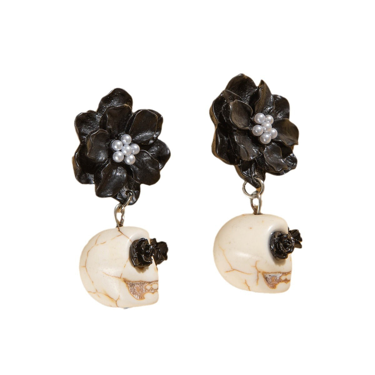Wholesale Halloween Acrylic Skull Black Camellia Earrings