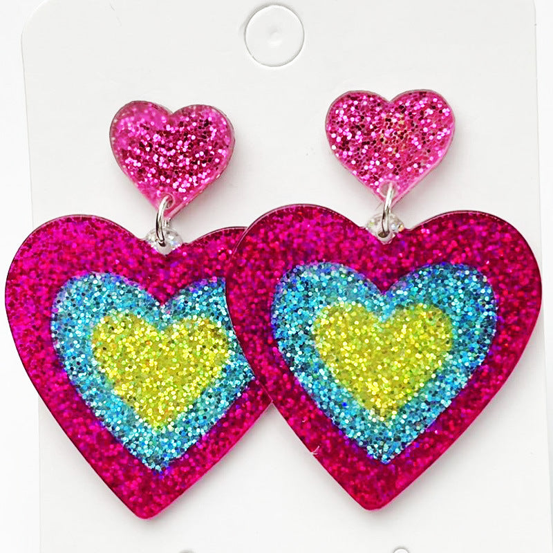 Wholesale 2pairs/pack Fluorescent Glitter Heart-shaped Acrylic Earrings ACC-ES-HY123