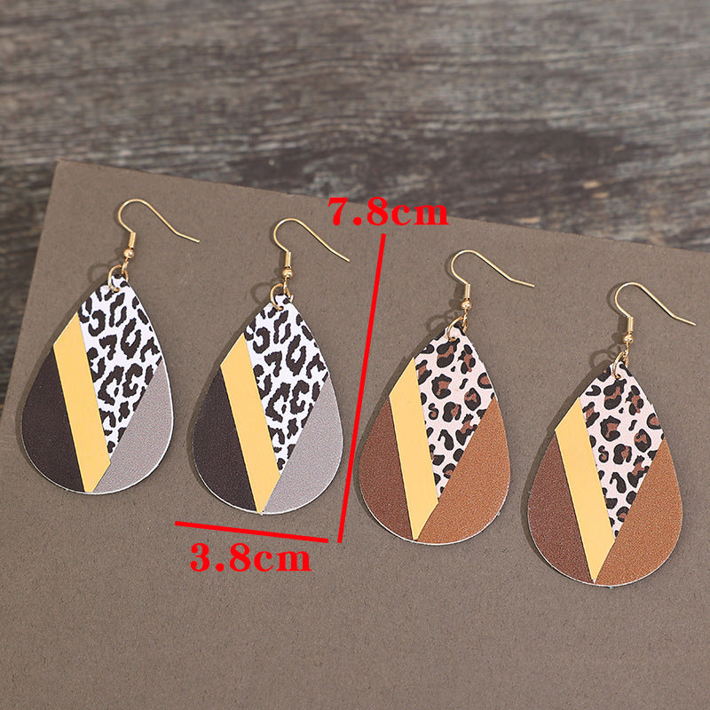 Wholesale Vintage Leopard Print Drop Earrings with Faux Leather and Golden Accents for Everyday Wear or Gift