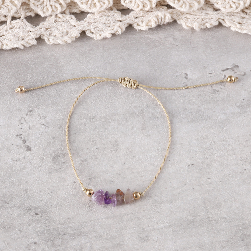Wholesale Bohemian colorful irregular natural stone gravel adjustable handmade woven bracelet