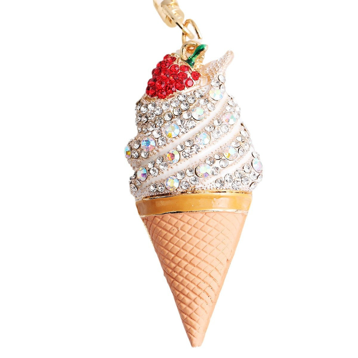 Wholesale Trendy Rhinestone Strawberry Ice Cream Keychain Cute Cartoon Bag Charm Car Accessory Gift