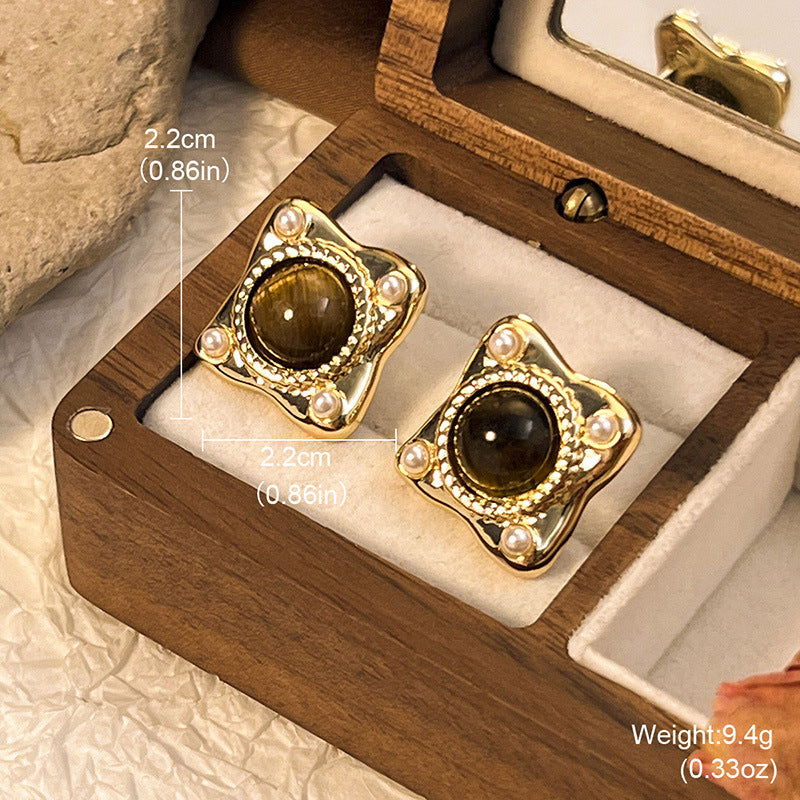 Wholesale Tiger Eye Earrings Retro Luxury  Jewelry