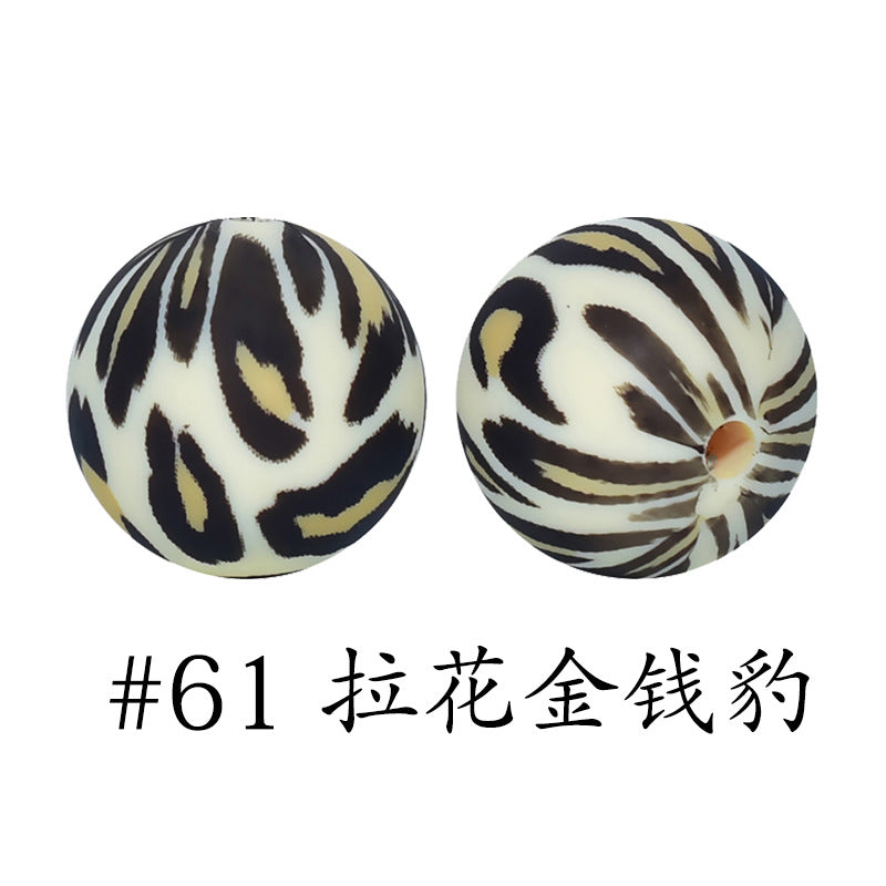Wholesale 50pcs 15mm Western Style Leopard Skull Color Aztec Printed Silicone Balls Beads ACC-BDS-HeSheng009