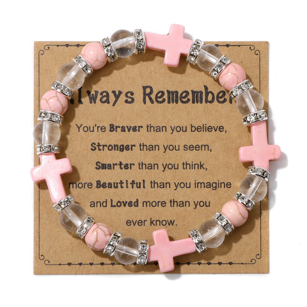 Wholesale Turquoise Cross Diamond Natural Stone Crystal Bracelets ACC-BT-GEB009