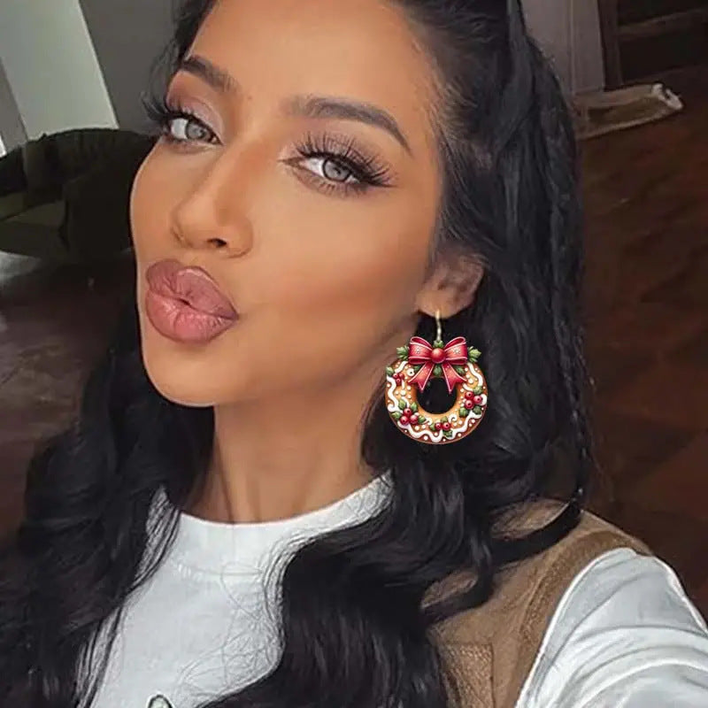 Wholesale  Christmas Cookie Wreath Acrylic Earrings