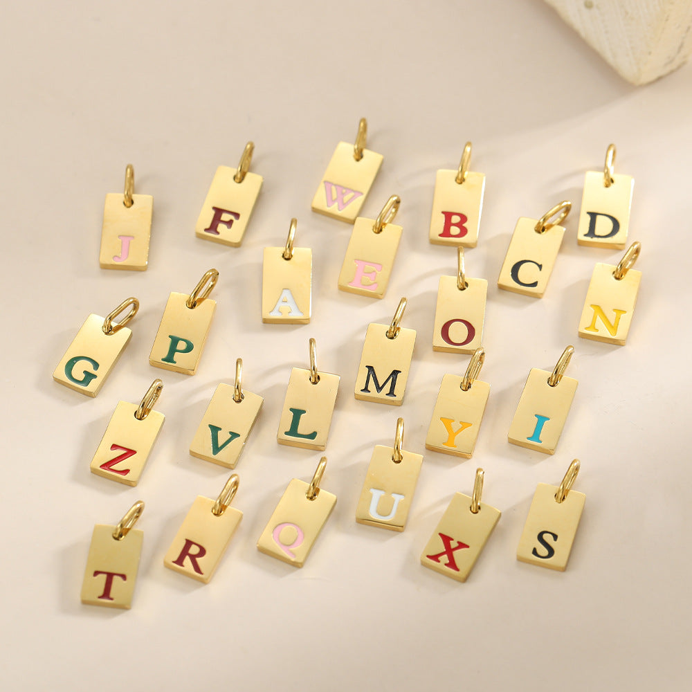 Wholesale 26 oil drops English letters stainless steel gold-plated DIY pendant