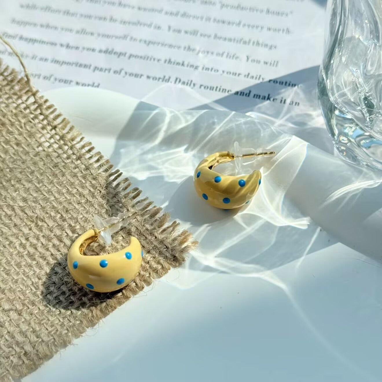 Wholesale Creamy yellow wave oil drop half circle earrings