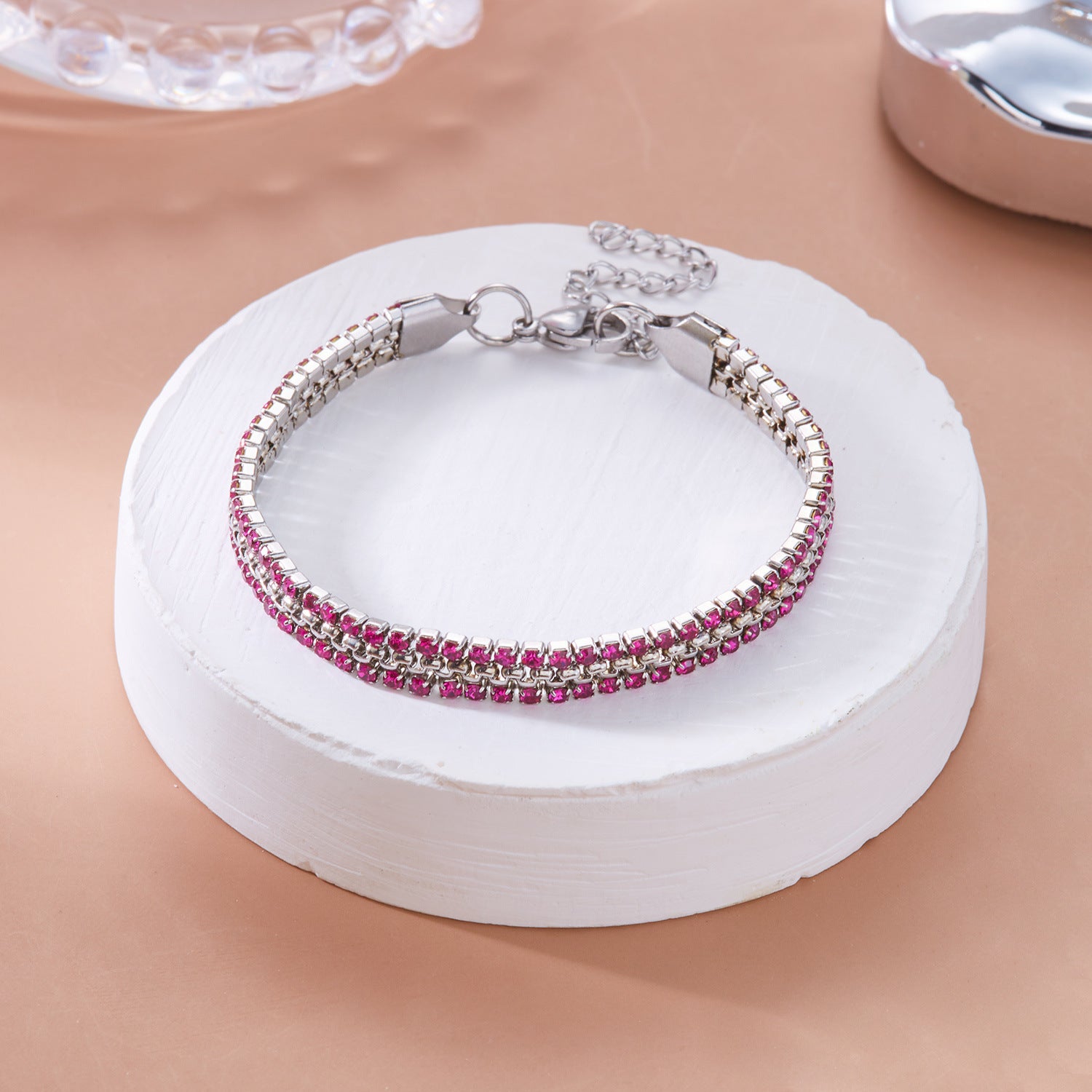Wholesale Stainless Steel Diamond Bracelet Color Zircon Rhinestone Claw Chain