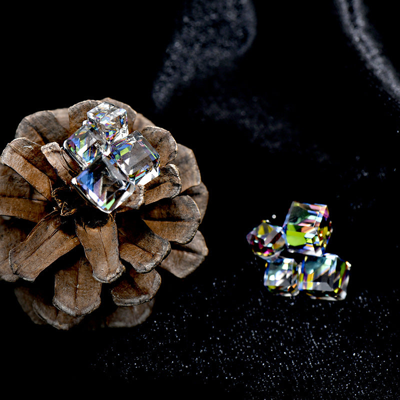 Wholesale Square Light Luxury Sterling Silver Needle Crystal Colorful Earrings ACC-ES-JiuJia004