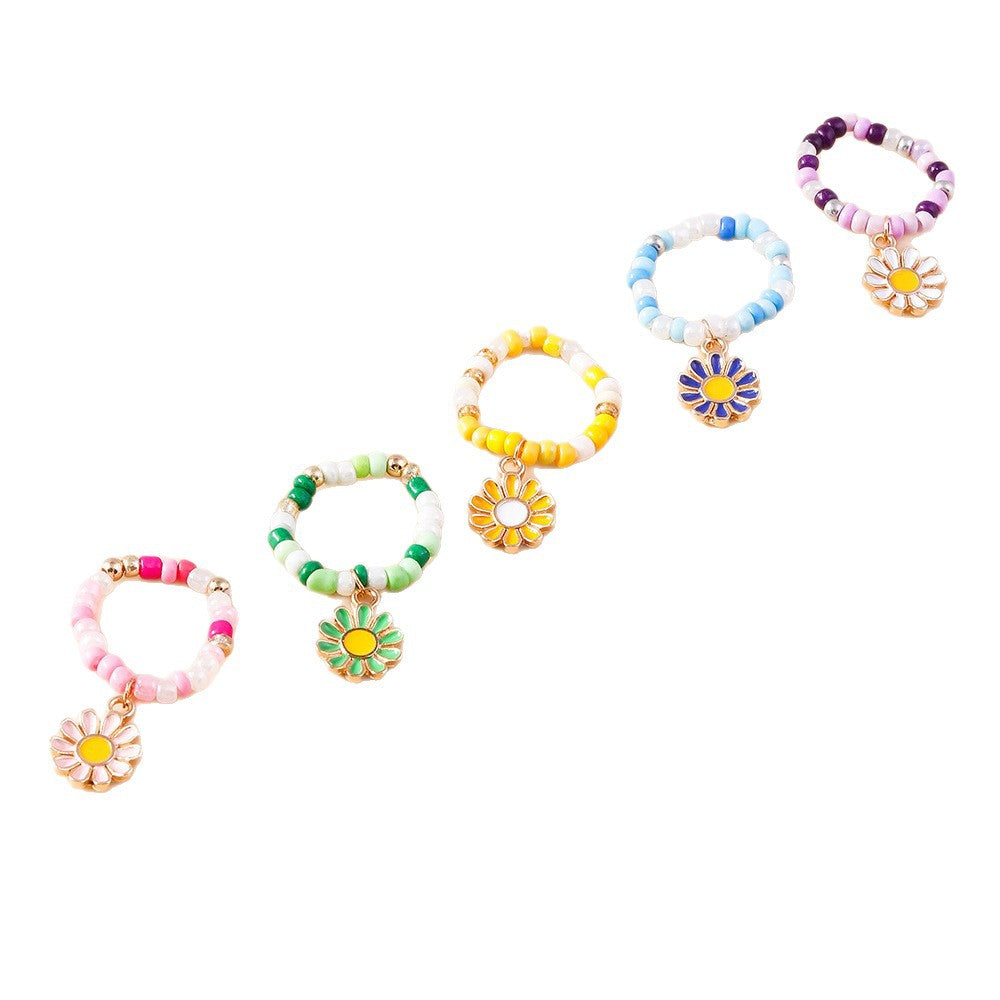 Wholesale flower ring boutique refined small rice bead ring