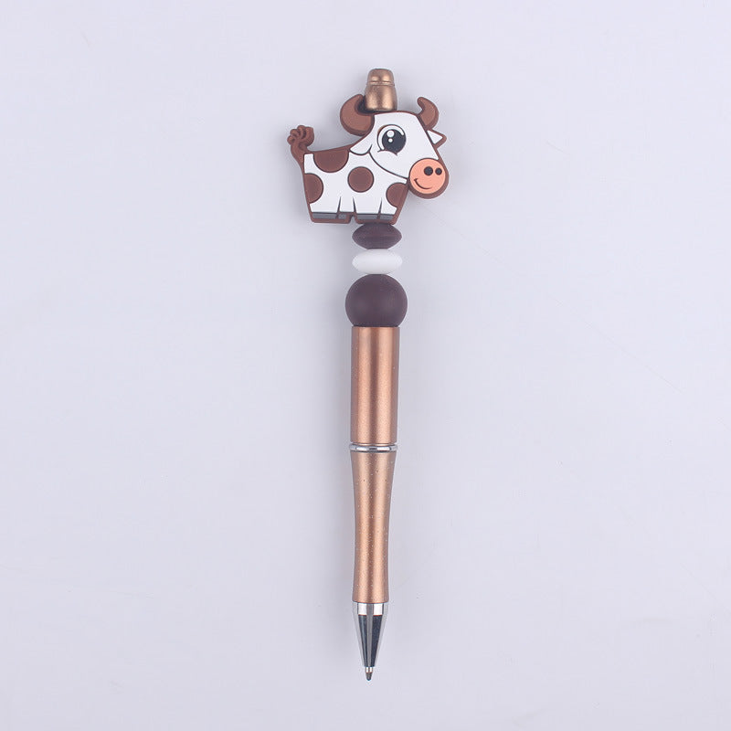 Wholesale Handmade Beaded Pen Cartoon Animal Cow Silicone Beaded Ballpoint Pen