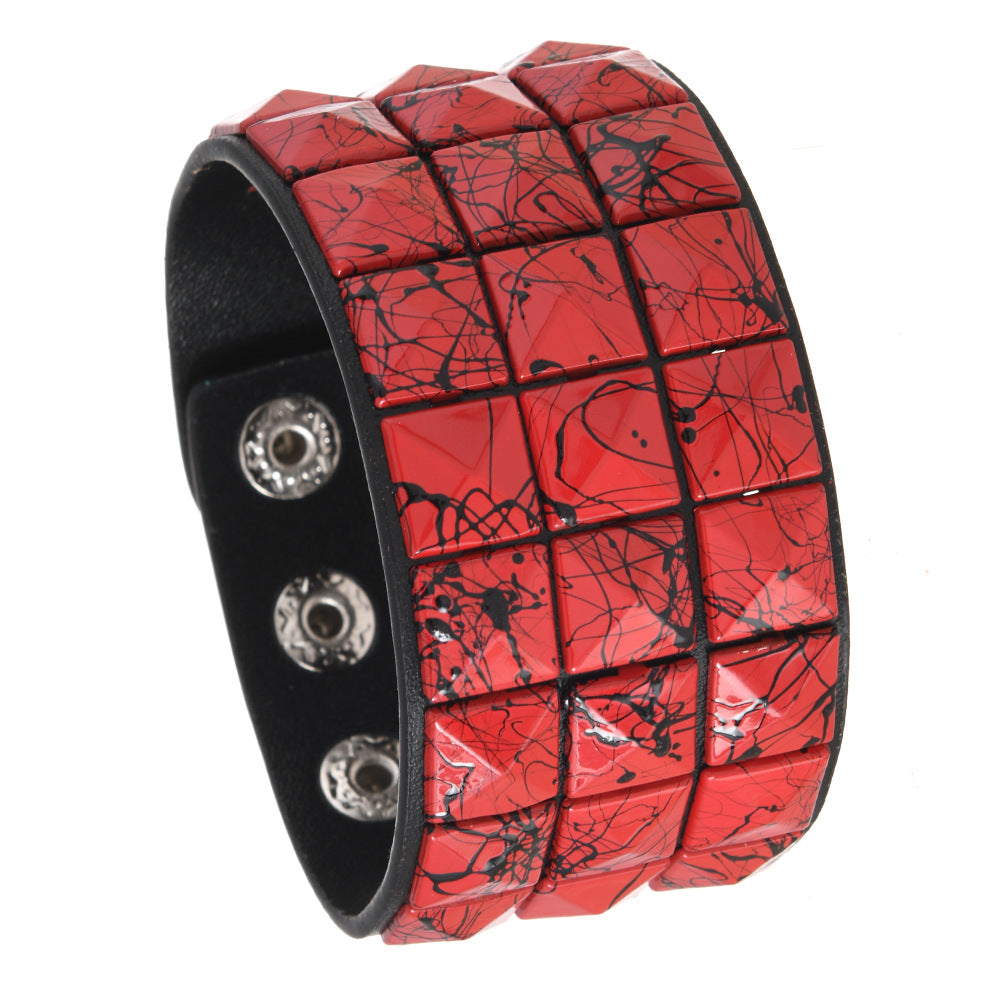 Wholesale Punk Multicolor Square Nail PU Bracelet Leather Bracelet