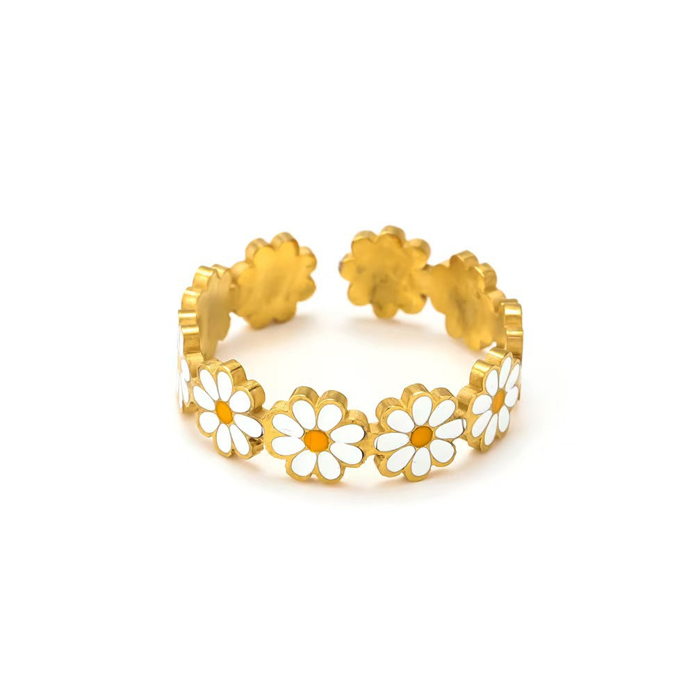 Wholesale Chic  Flower Open Ring Adjustable Stainless Steel Fashion Jewelry Accessory for Women Gift