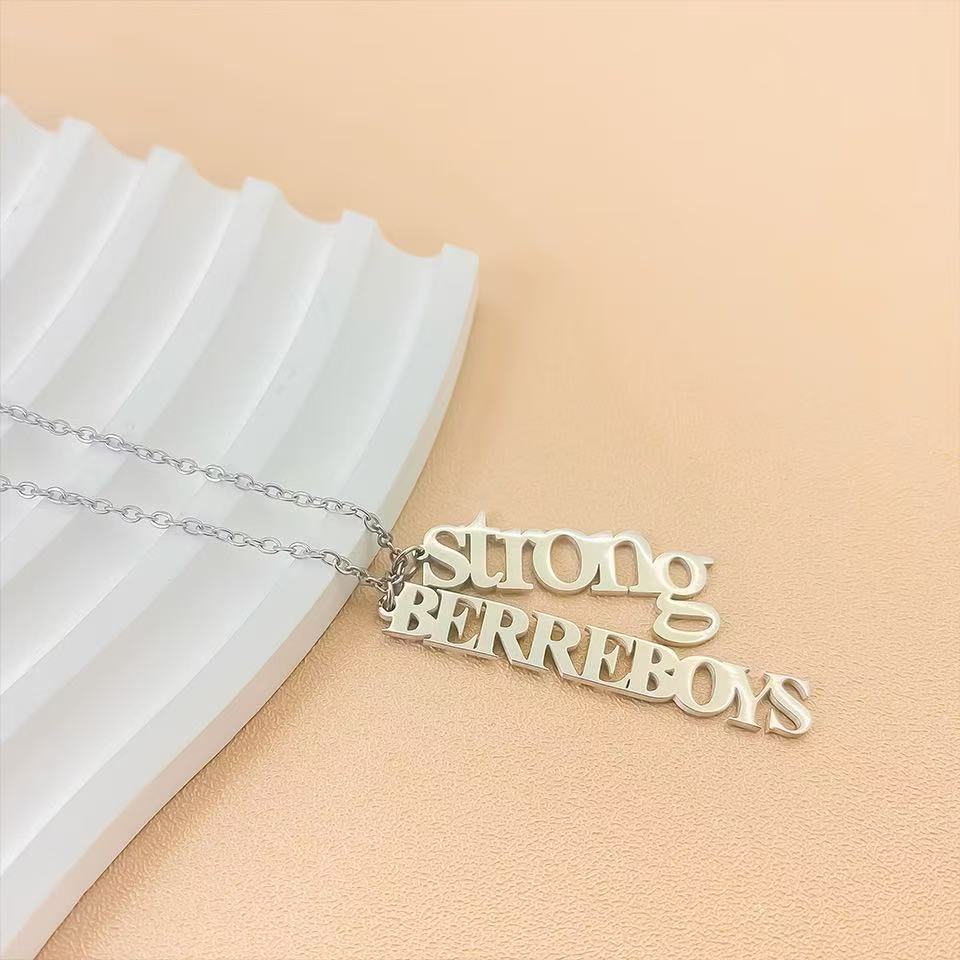 Wholesale Hollow English Letter Round Bead Pendant Stainless Steel Necklace