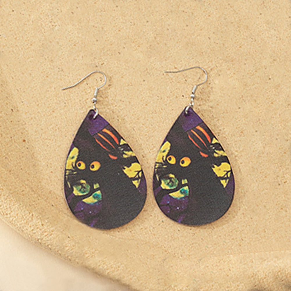 Wholesale  Halloween double-sided PU leather drop earrings