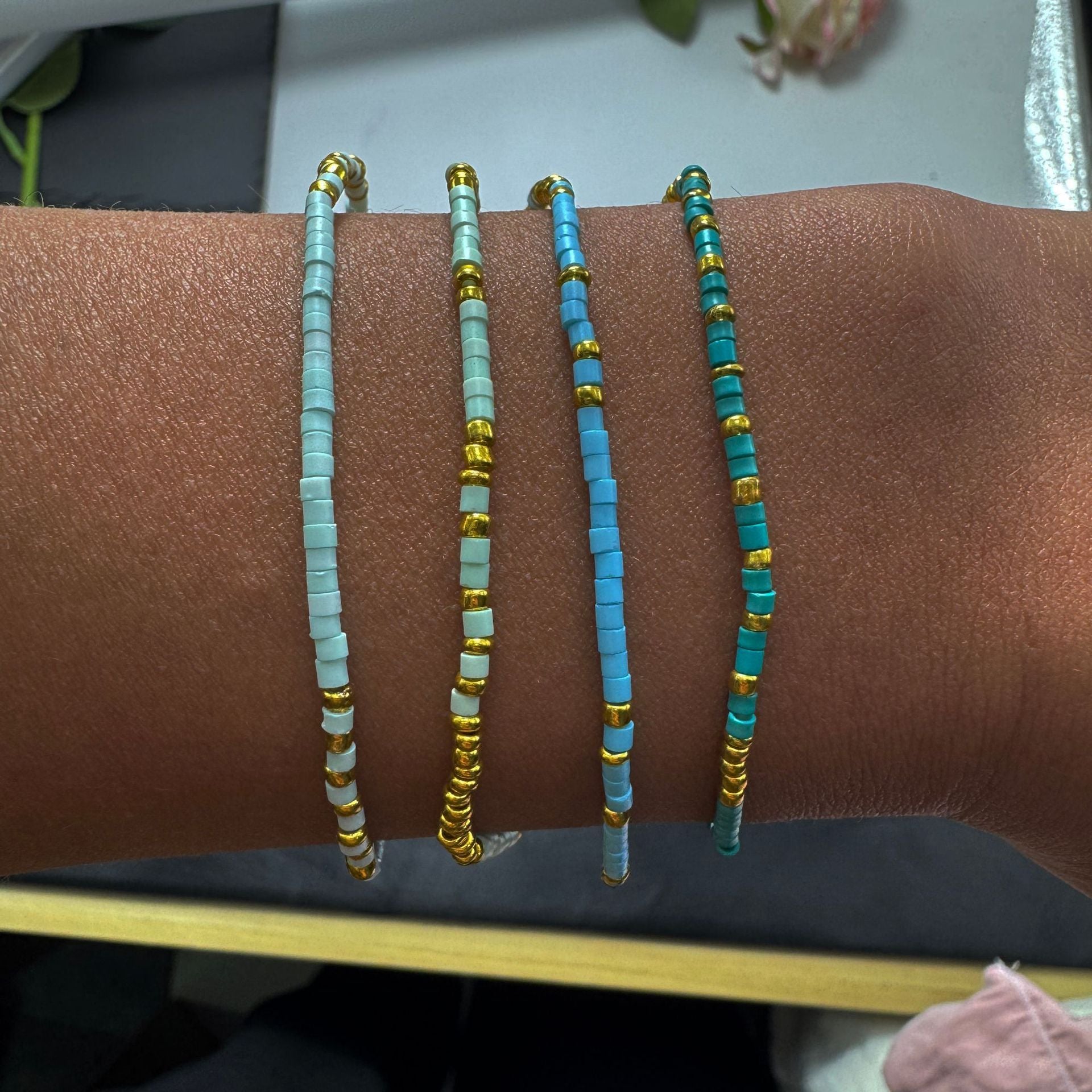 Wholesale Bohemian Glass Bead Bracelet Elastic Copper Bead Handmade Jewelry Accessory for Everyday Wear