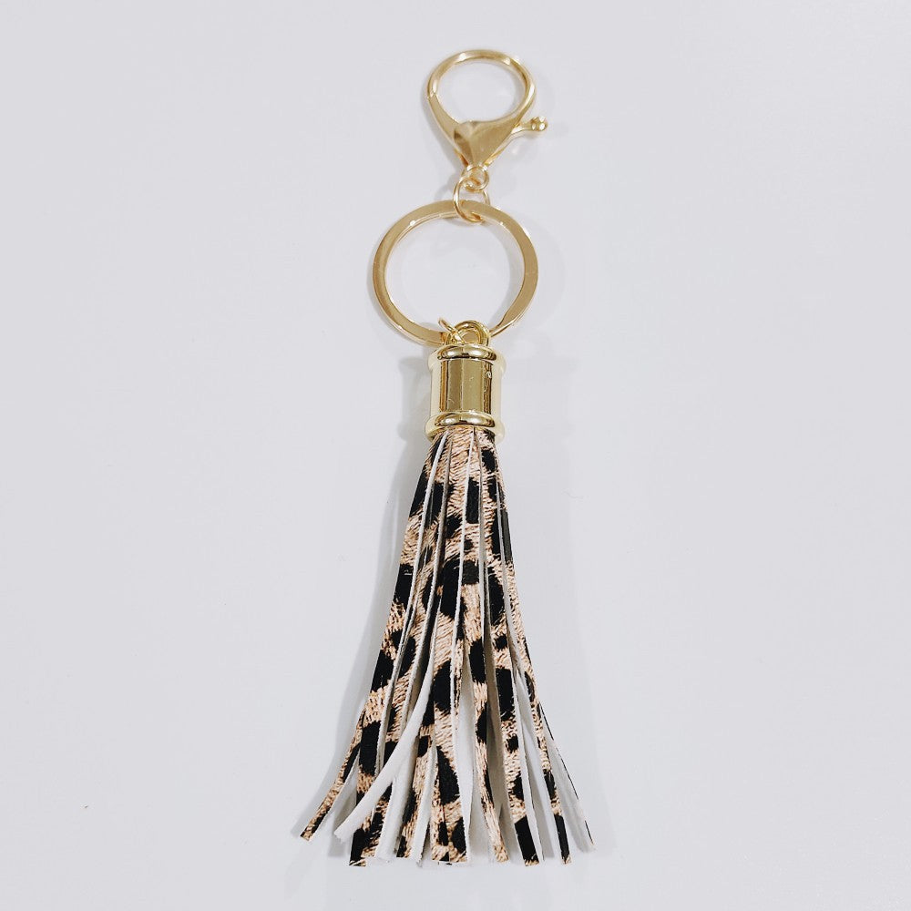Wholesale Leopard Color Leather Tassel Keychain