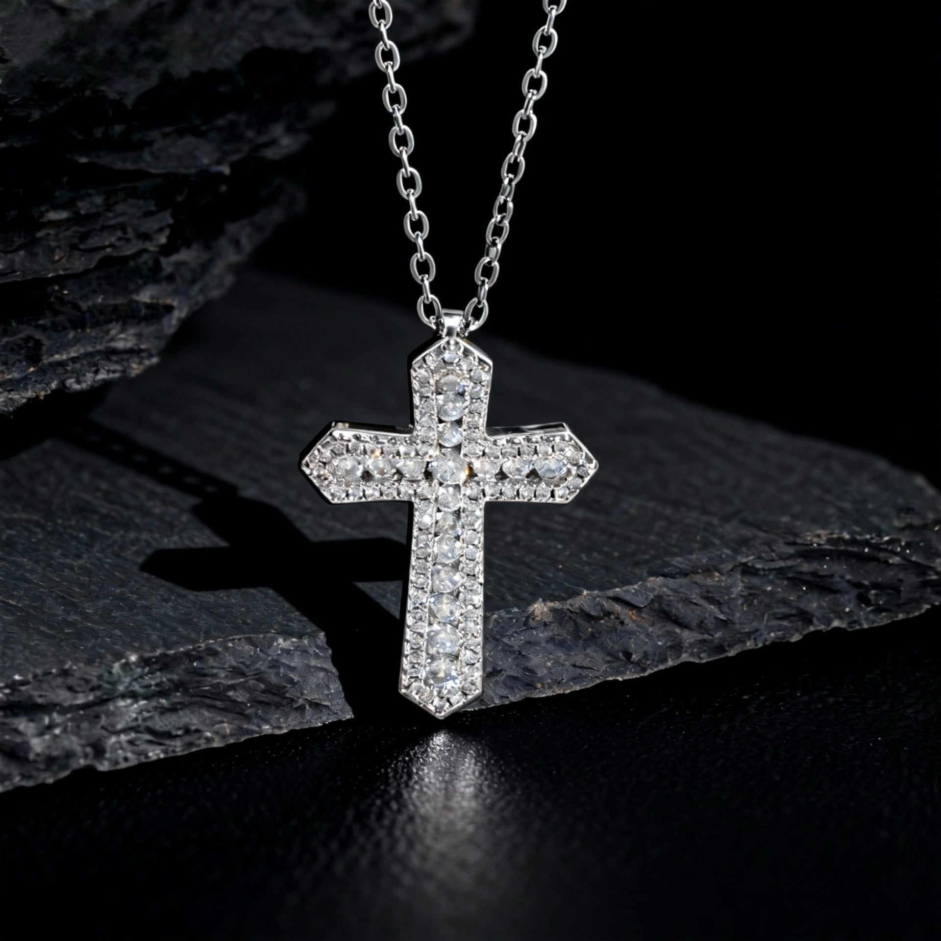 Wholesale Gold Plated Copper Cross Zircon Pendant Necklace Trendy Chic Collarbone Chain For Women