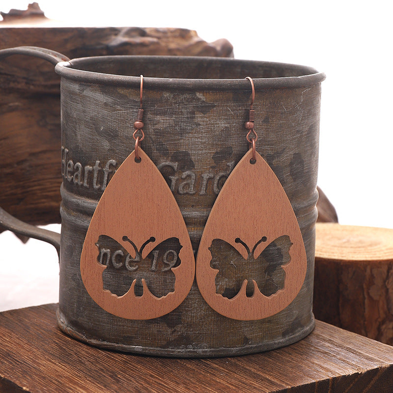 Wholesale  Hollow Earrings Mesh Wood Geometric Pattern Earrings