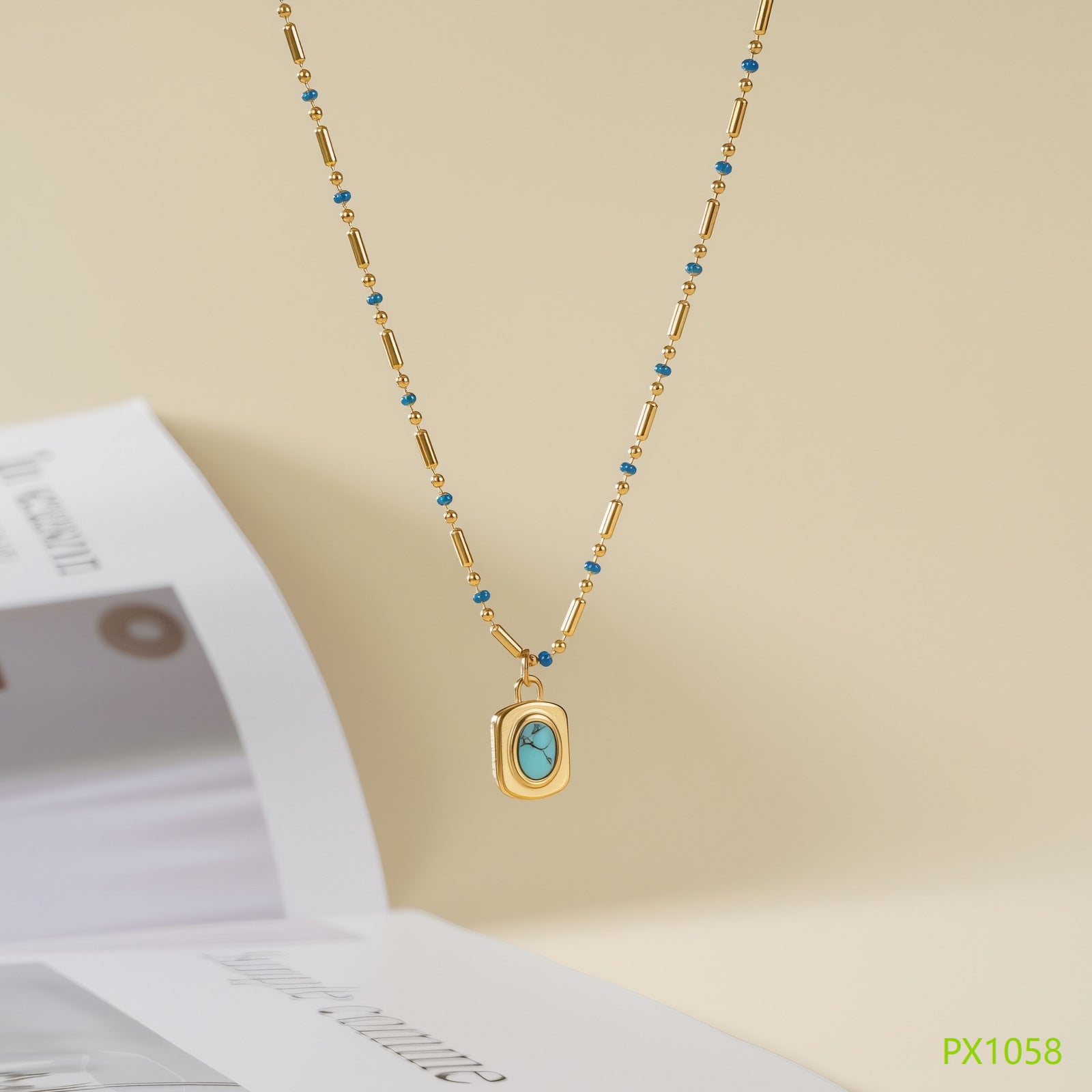 Wholesale Real Gold Plated Titanium Steel Turquoise Necklace,  Light Luxury Style Fashion Accessory