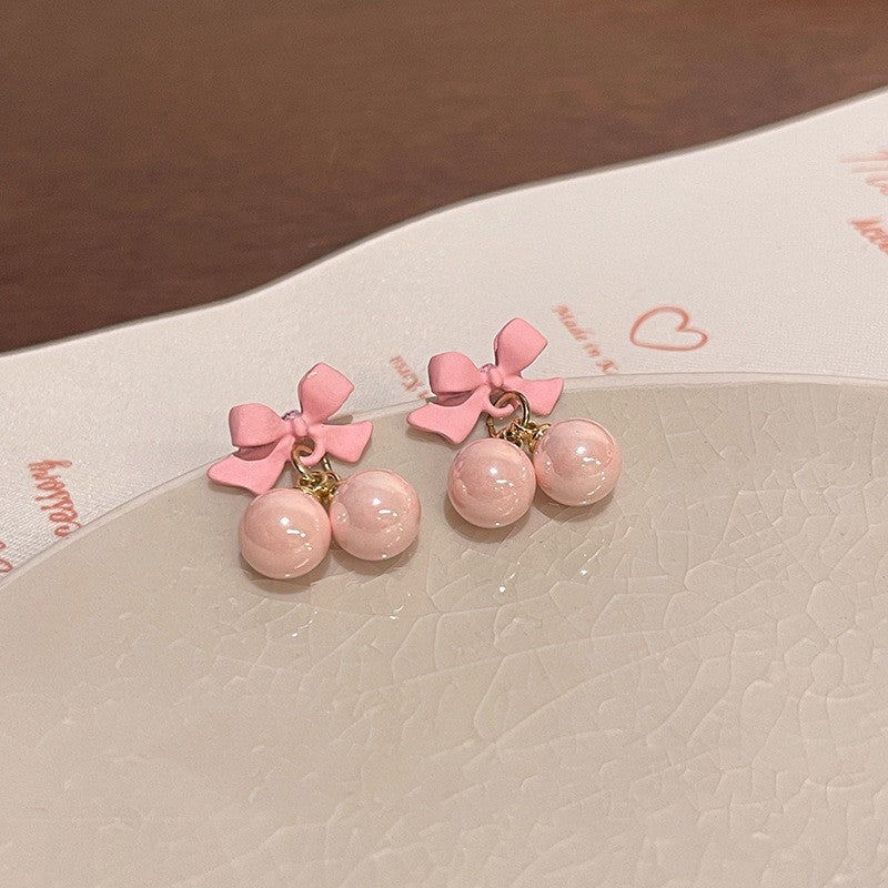 Wholesale Pink Bow Earrings Cute Pearl Earrings