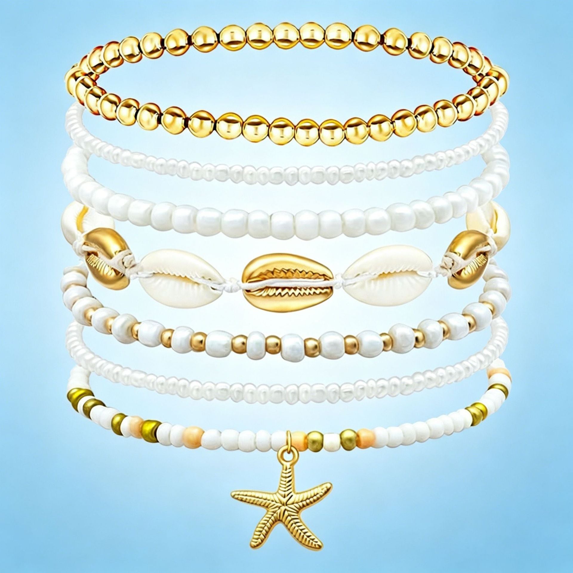 Wholesale Plastic Resin Handmade Bracelet Set 6 Pieces Seaside Resort Style Chic Jewelry Accessory for Women Gift