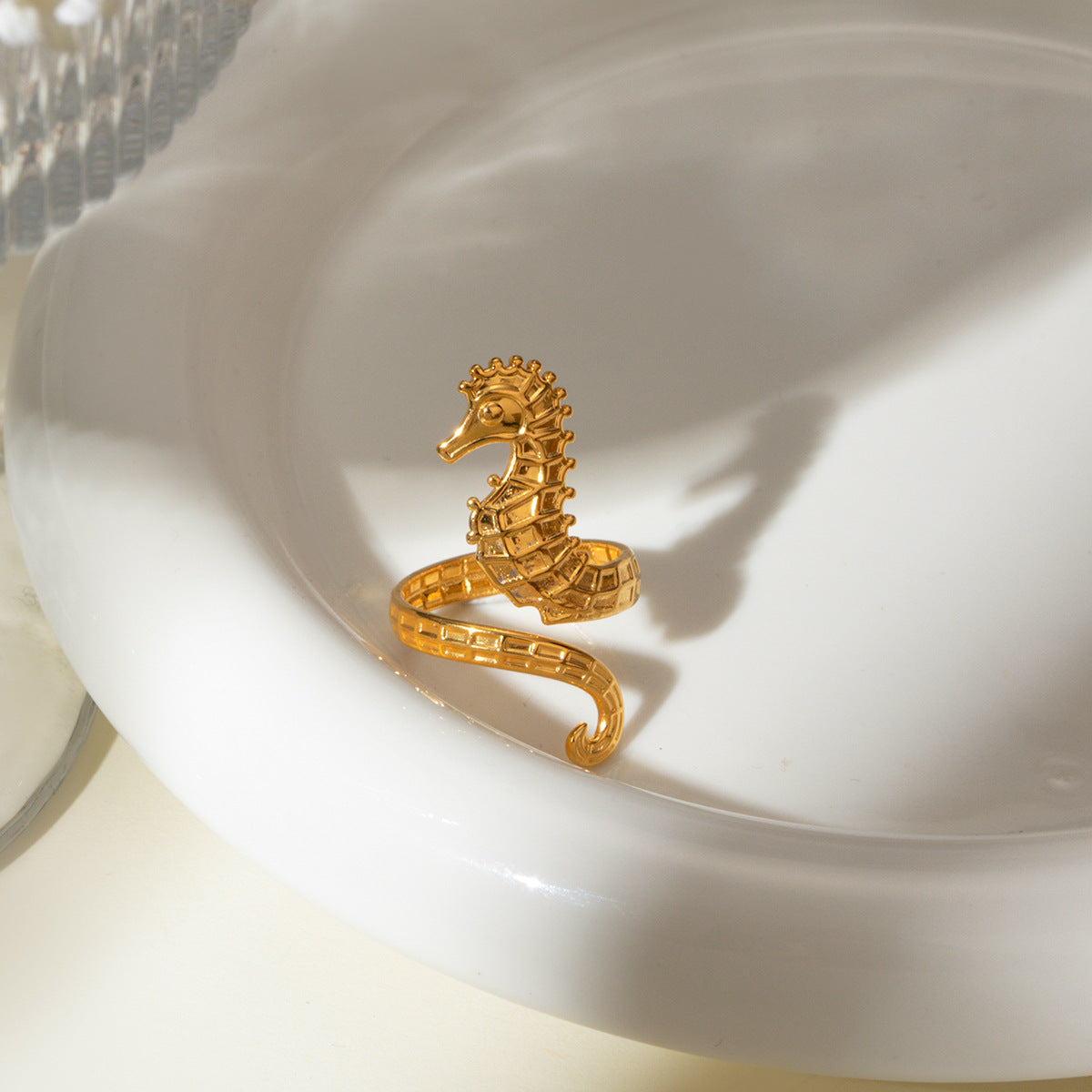 Wholesale 18k gold stainless steel seahorse opening ring