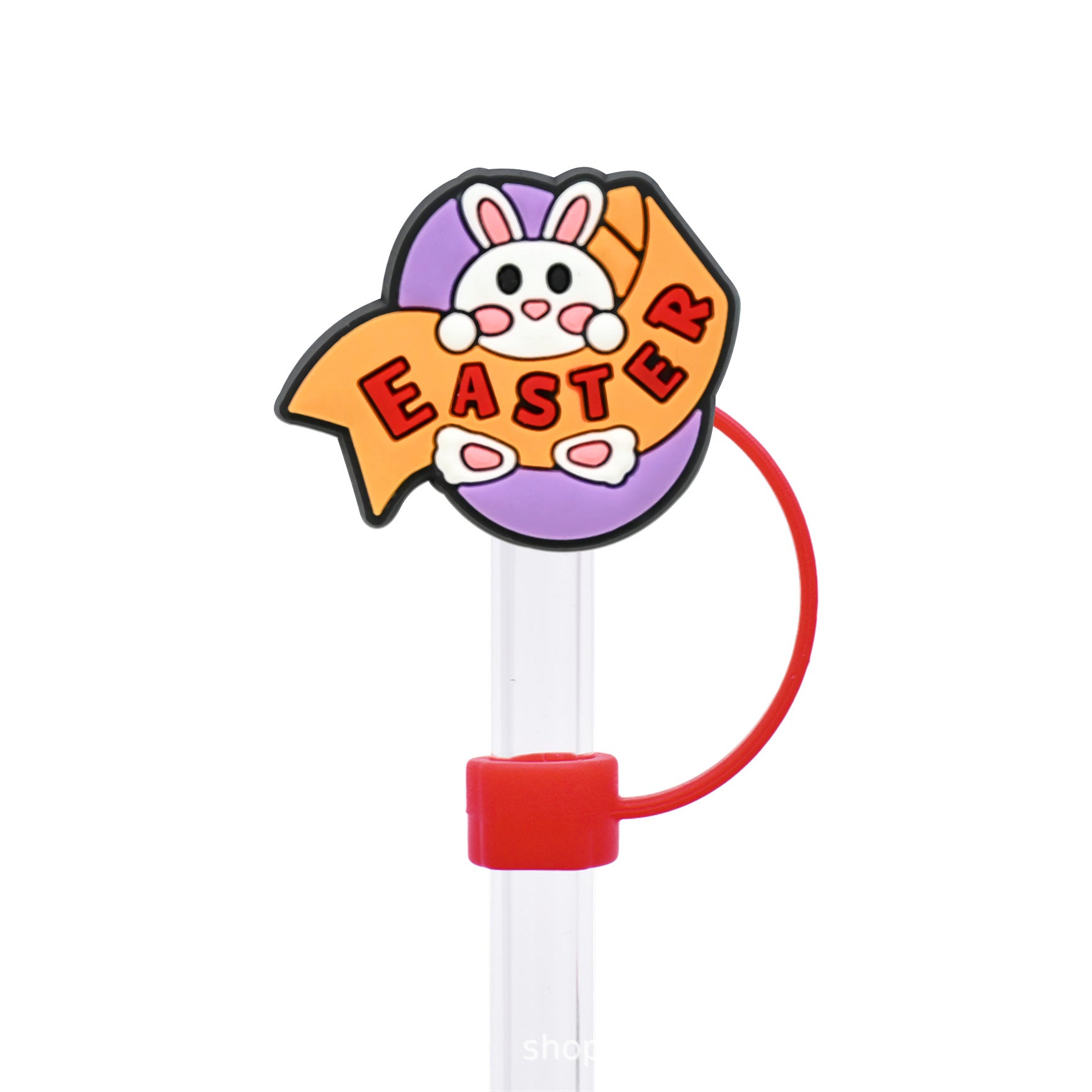 Wholesale Random 50pcs Easter Cute Bunny 10mm PVC Soft Straw Tube Cap