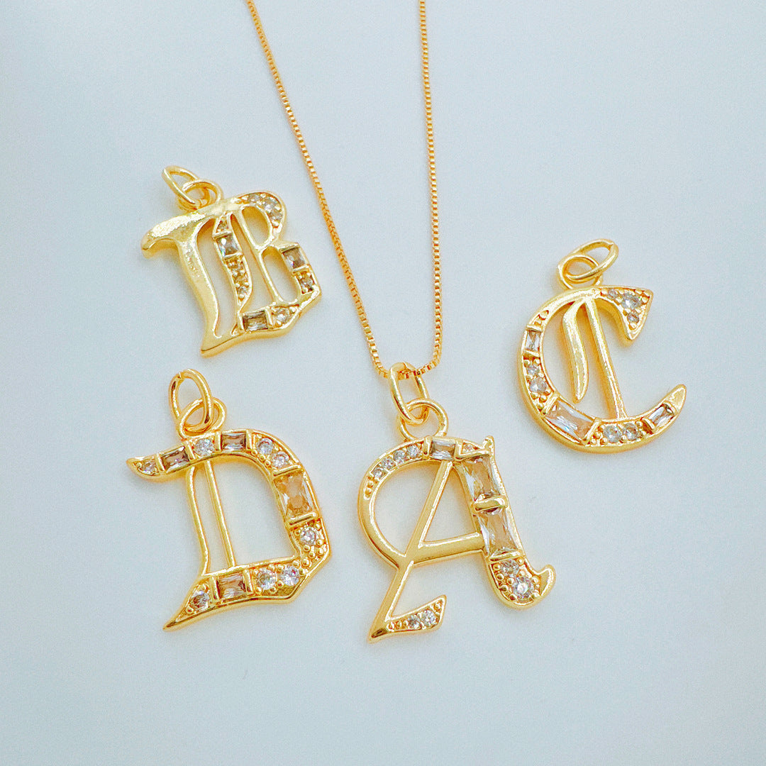 Wholesale Copper Gold-Plated Ice Sugar Letter Pendant Necklace European American Style Fashion Jewelry Accessory for Women