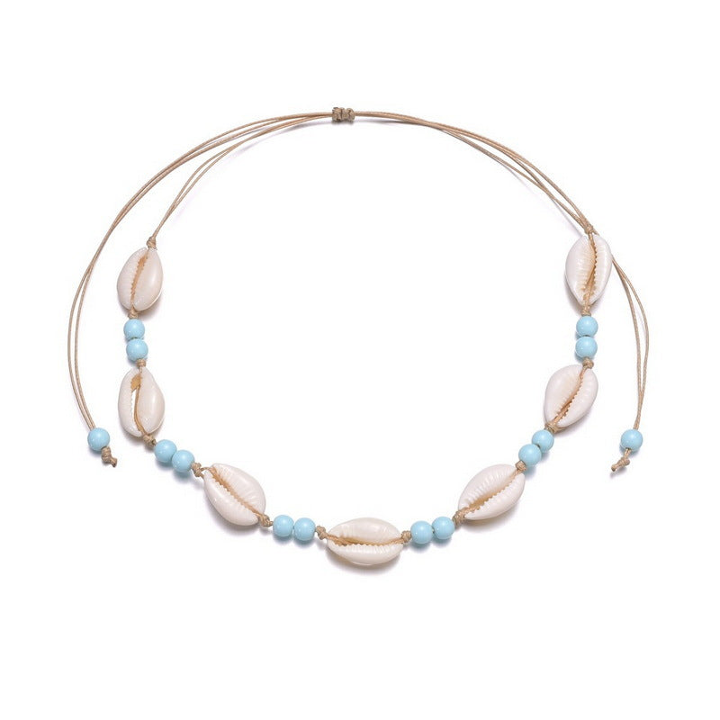 Wholesale Beach Shell Necklace Marine Shell Rice Beads Adjustable Woven Necklace