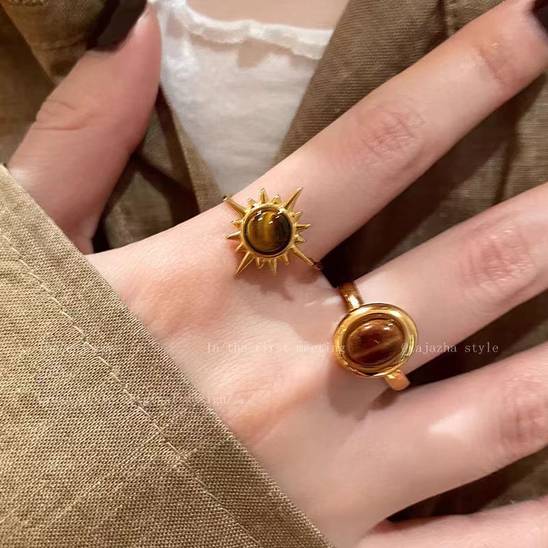 Wholesale Golden Sunflower Tiger Eye Stone Alloy Ring