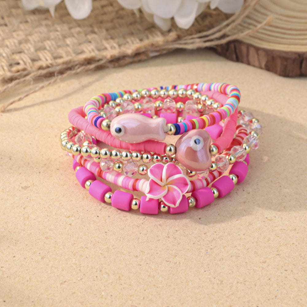 Wholesale Flower polymer clay set handmade beaded rainbow bracelet Clay Bead bracelet