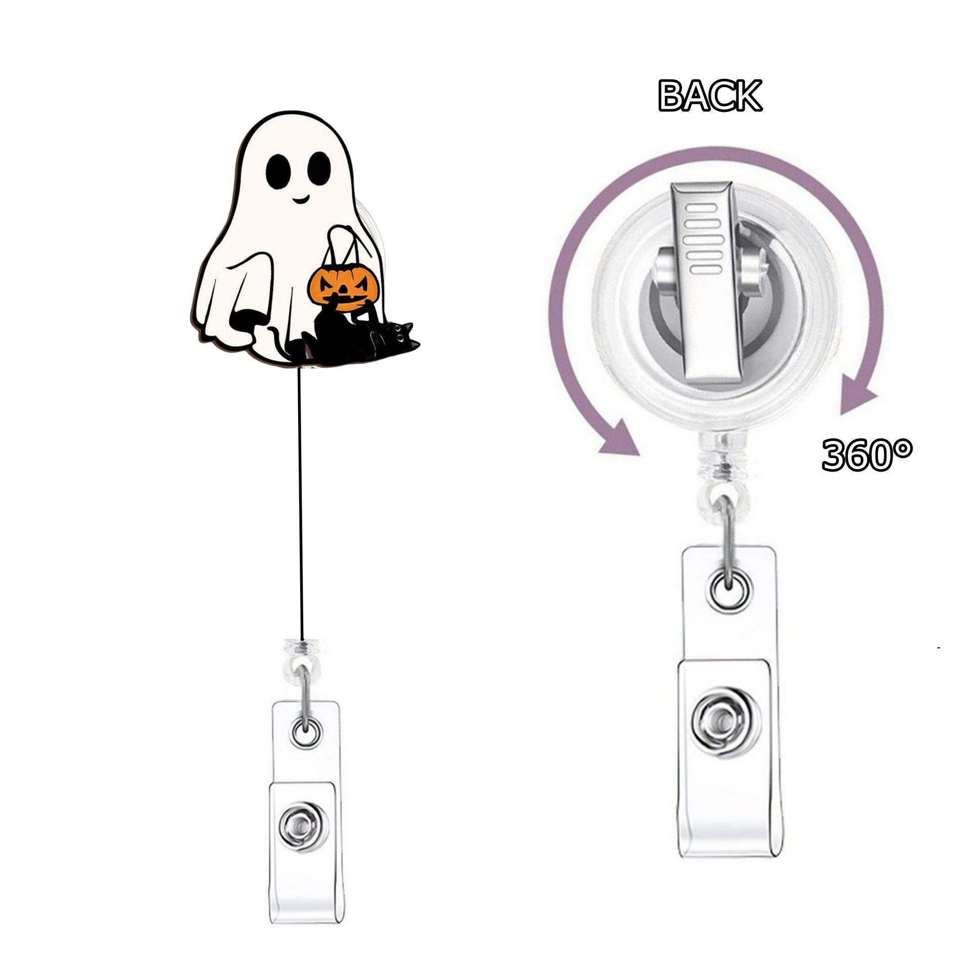 Wholesale Cute White Ghost Retractable Badge Reel with B. O. O.  Design,  Acrylic ID Holder for Nurse Doctor,  Gift