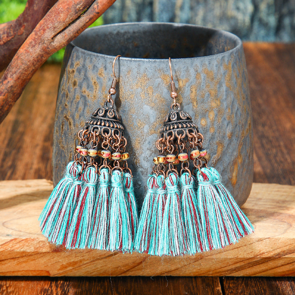 Wholesale Handmade Woven Tassel Earrings Bohemian Style Zinc Alloy Summer Beach Holiday Fashion Accessory