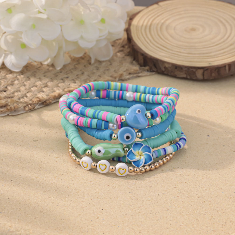 Wholesale Flower polymer clay set handmade beaded rainbow bracelet Clay Bead bracelet