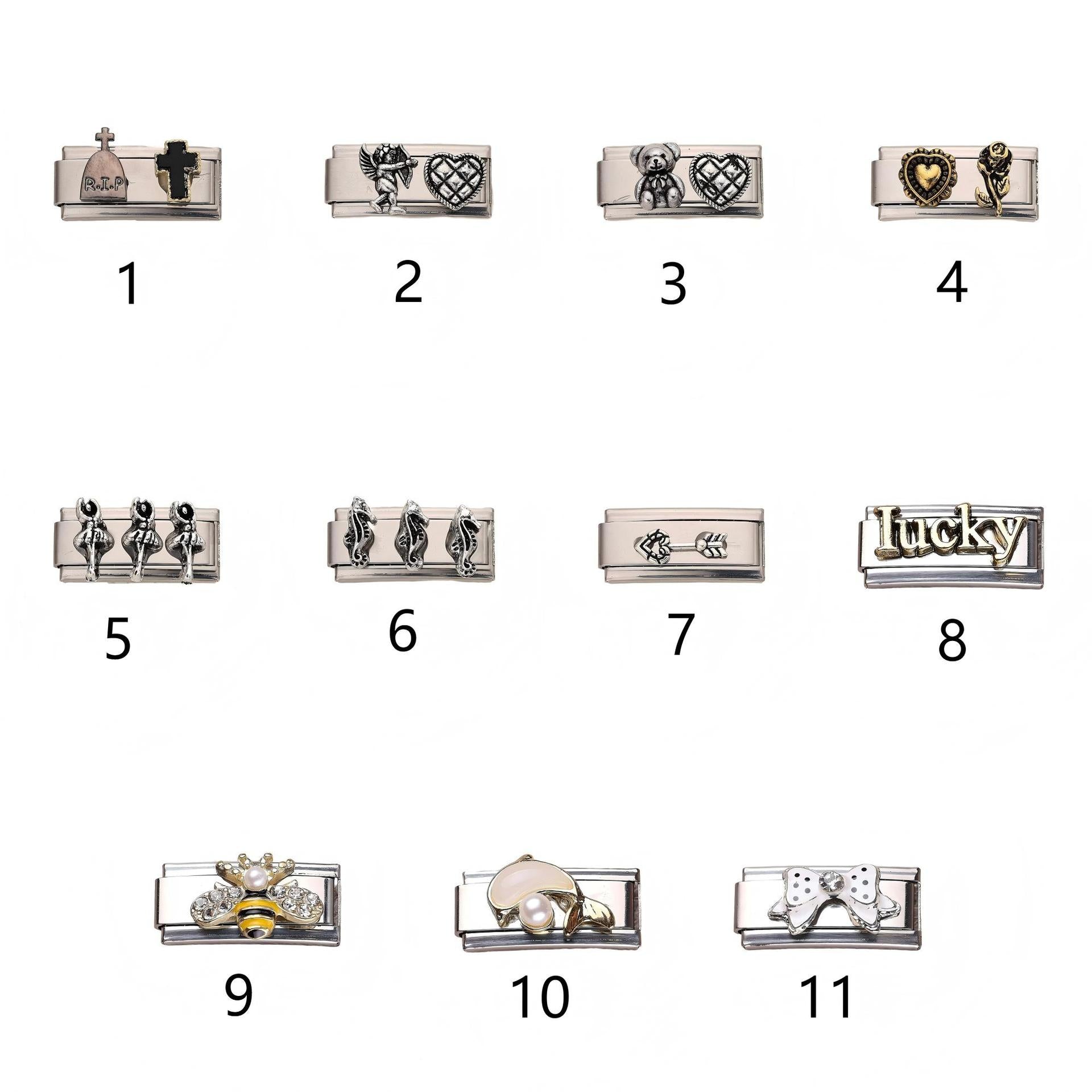 Wholesale 10pcs Italian Charm Bracelet 9mm DIY Splicing Love Bear Stainless Steel Composable Bracelet