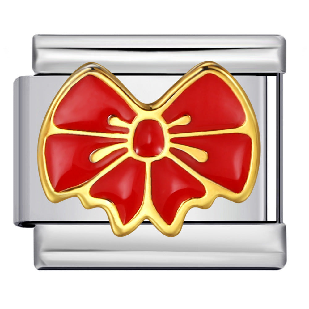 Wholesale 5pcs Italian Charm Bracelet 9mm DIY Splicing Bowknot Cherry Stainless Steel Composable Bracelet