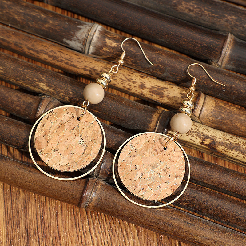 Wholesale Retro Wood-Grain Disc Earrings