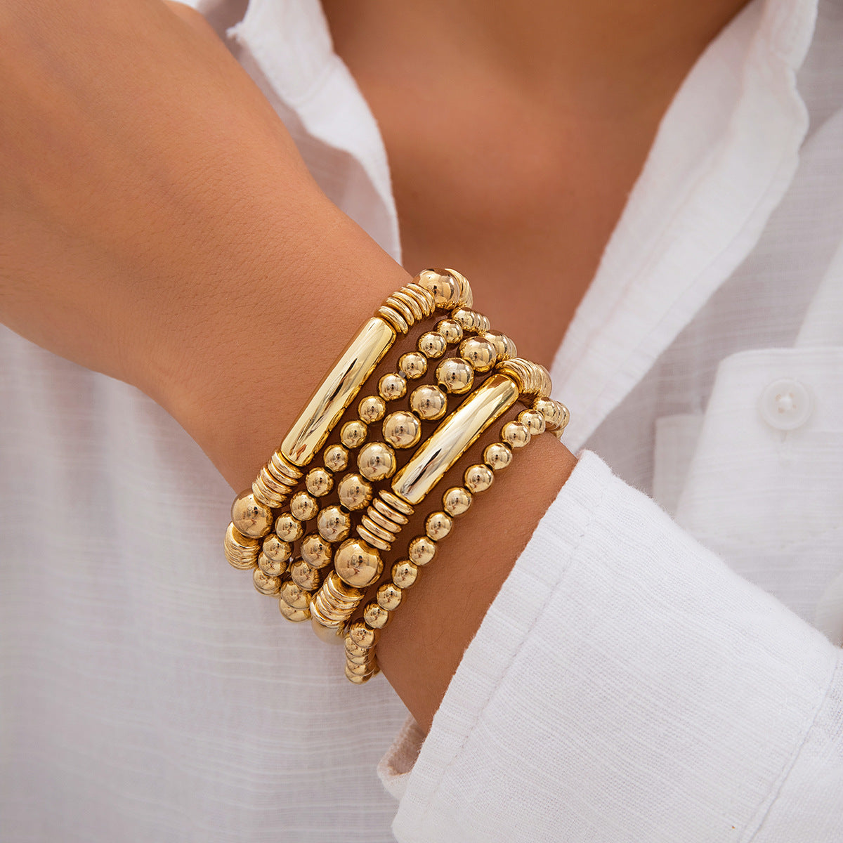Wholesale Heart Pendant Layered Bracelet Set For Women Copper Electroplated Beaded Chain Bracelets Stylish Jewelry Accessory