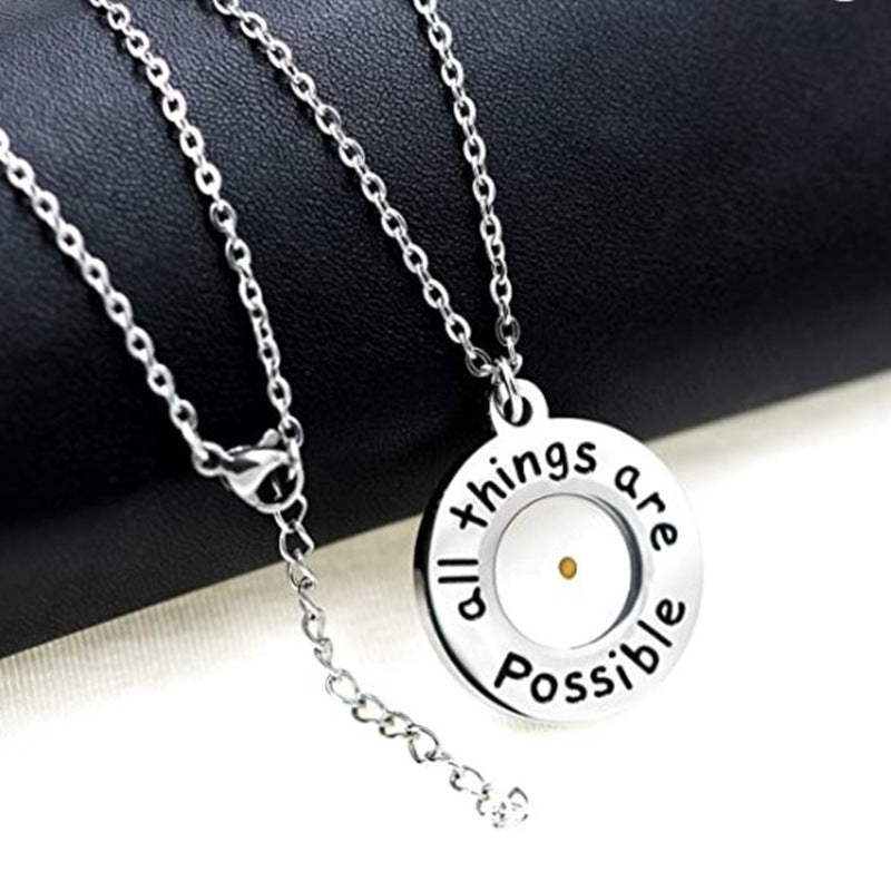 Wholesale stainless steel round lettering mustard seed pendant necklace