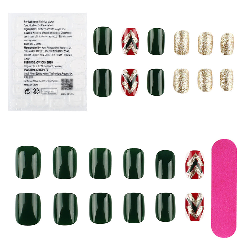 Wholesale 24 Pieces/box Christmas Glitter Dark Green Nails Kits Nail Stickers ACC-NS-MiKe015