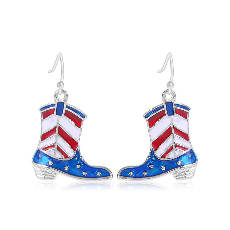 Wholesale  Independence Day earrings  personality red white blue diamond flag USA five-pointed star earrings